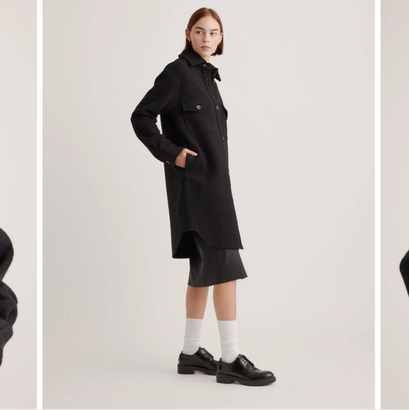 Quince Black Merino Wool Long Shirt Jacket - Picture 3 of 11